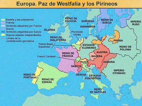 Mapa político con el final de la Guerra de los Treinta Años y la paz de Westfalia