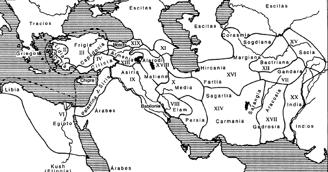 Mapa del imperio persa de tiempos del rey Darío I