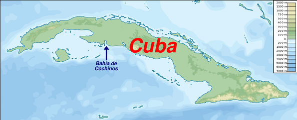 Ubicación de la Bahía de Cochinos en un mapa de Cuba