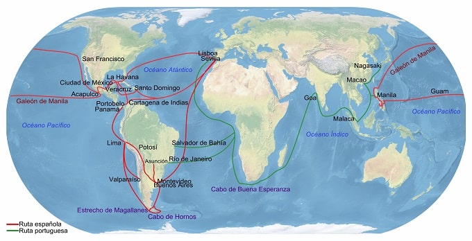 Principales rutas comerciales españolas en el comercio de Indias