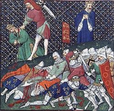 Captura de Juan II el Bueno en la batalla de Poitiers en De Causibus Ilustrorum virorum de Bocaccio, edición de París de 1467