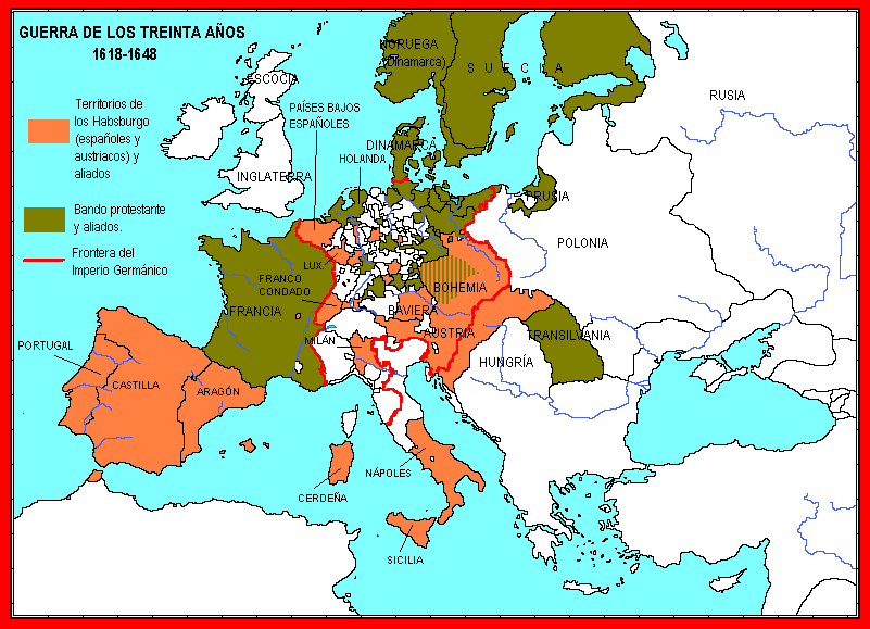 Mapa de ambos bandos de la Guerra de los Treinta Años