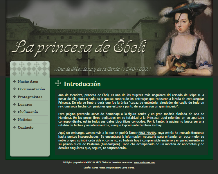 Captura de pantalla de la web sobre la princesa de Éboli