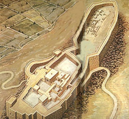 Reconstrucción de cómo habría sido la acrópolis de Tirinto