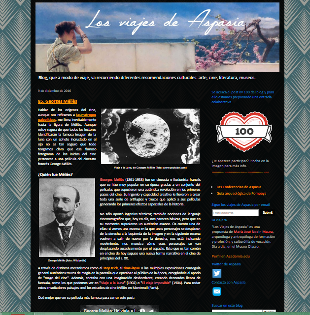 Captura de pantalla general del blog Los viajes de Aspasia