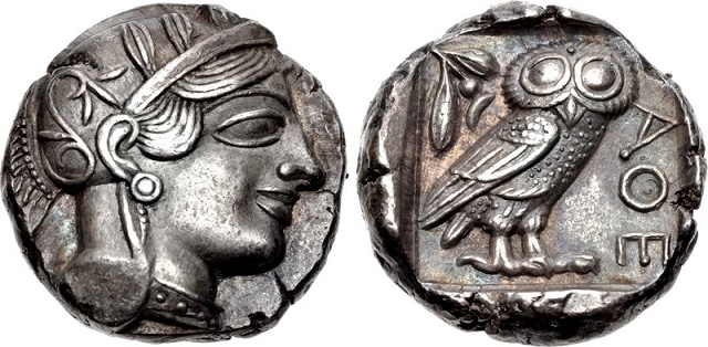 Moneda ateniense de plata del siglo V a.C.
