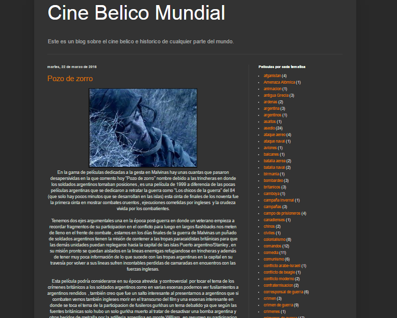 Captura de pantalla general de este gran blog de cine bélico-histórico