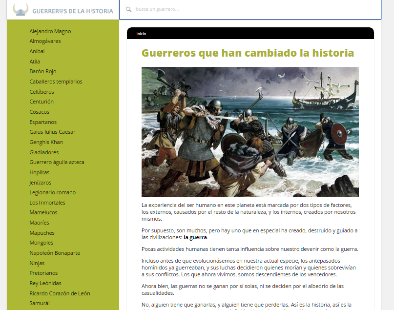 Captura de pantalla general del blog Guerreros de la Historia