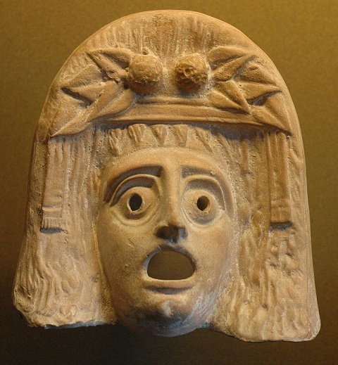 Máscara teatral representativa del dios Dionisos, usada en el origen del teatro griego