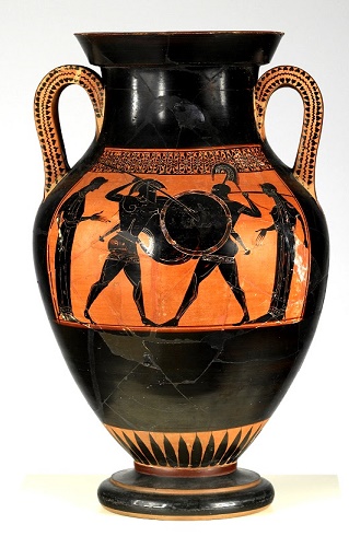 Pieza cerámica de figuras negras de finales del siglo VI a.C., muestra del arte de la Grecia arcaica
