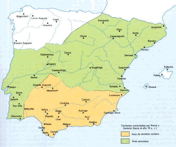 Mapa de Hispania durante las Guerras Sertorianas