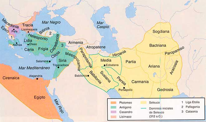 División por reinos y provincias del imperio macedónico tras la muerte de Alejandro Magno