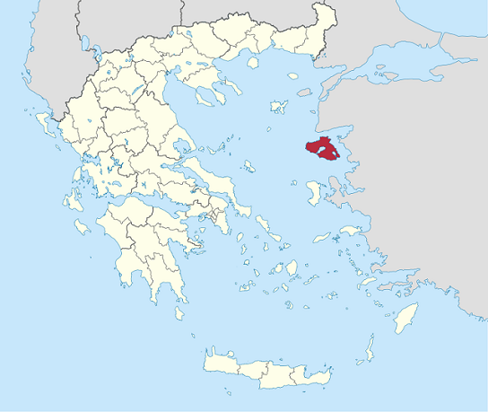 Mapa donde se destaca Lesbos, la isla de la que procedía Helanico de Lesbos