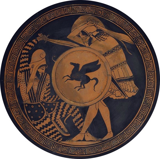 Escena de lucha entre un persa y un griego en una copa cerámica