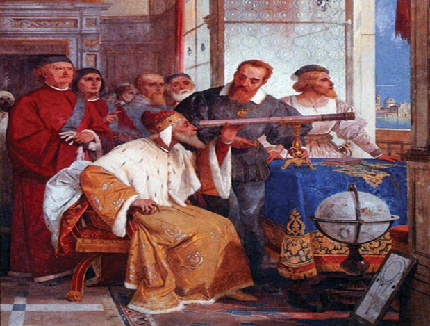 Fresco decimonónico en el que Galileo enseña al Dux de Venecia el uso del Telescopio