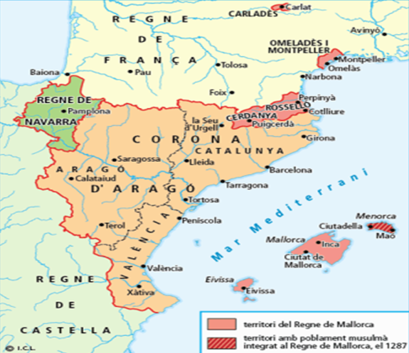 La Corona de Aragón a la muerte de Jaime I (1276)