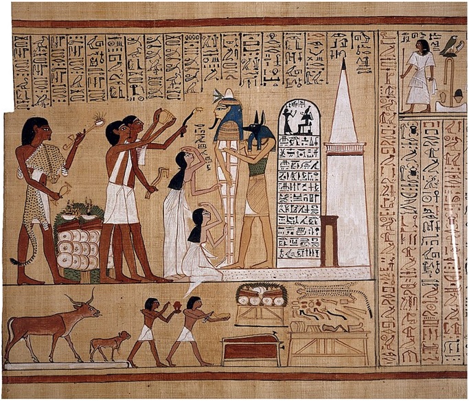 Escena del Libro de los Muertos del Papiro de Hunefer en el que se representa la ceremonia de la Apertura de la Boca