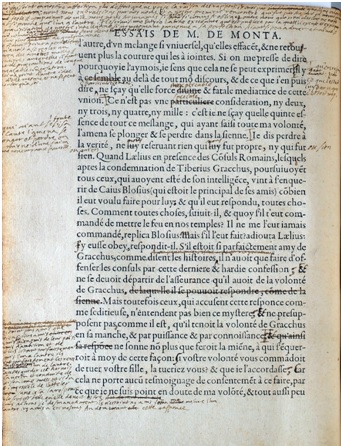 Manuscrito de los Ensayos de Montainge en 1580