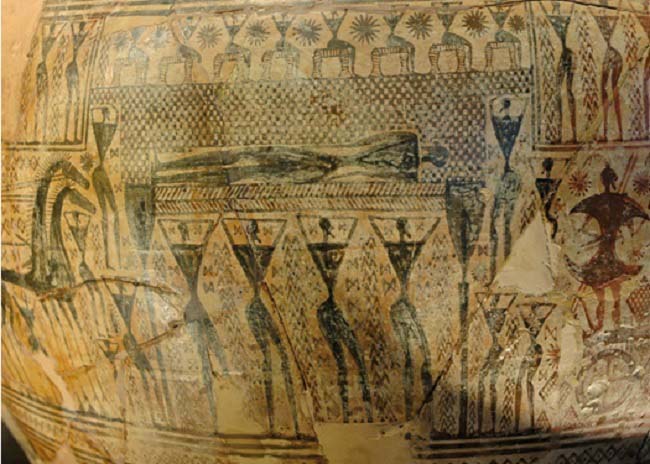 Representación en una cerámica de estilo geométrico de uno de los ritos funerarios griegos, la próhtesis