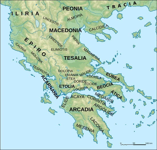 Mapa de las principales regiones de la Grecia antigua. En algunas de ellas se libró la Primera Guerra del Peloponeso