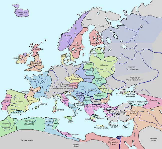 Mapa de los reinos europeos a principios del siglo XIV