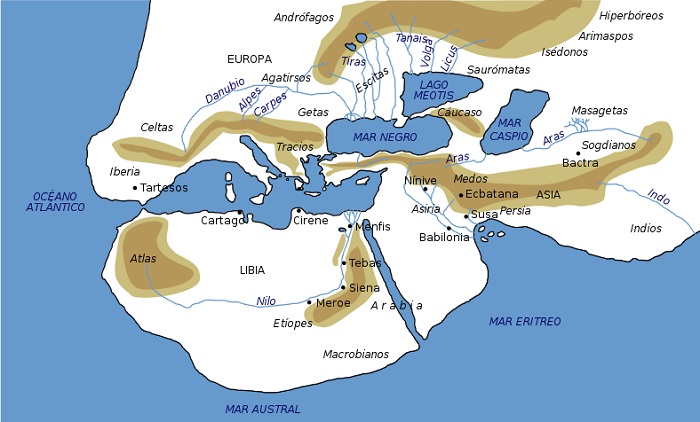 Mapa del mundo según Herodoto de Halicarnaso a mediados del siglo V aC