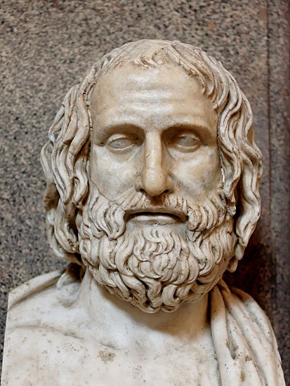 Copia romana de un busto griego de Eurípides, uno de los más célebres autores de tragedia griega