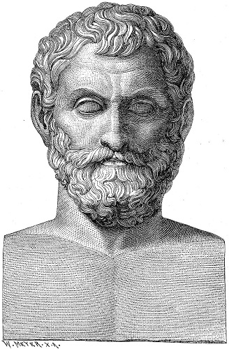 Ilustración decimonónica de un busto de Tales de Mileto