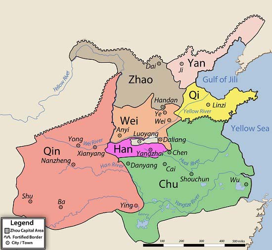 Mapa de la China del periodo de los reinos combatientes