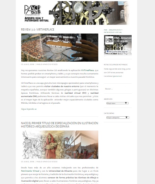 Captura de pantalla del blog Arqueología y patrimonio virtual