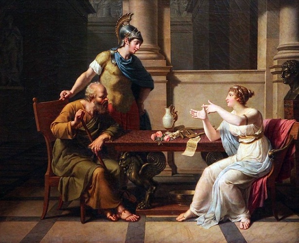El debate entre Sócrates y Aspasia, hecho por Nicolas-André Monsiau en el s. XVIII