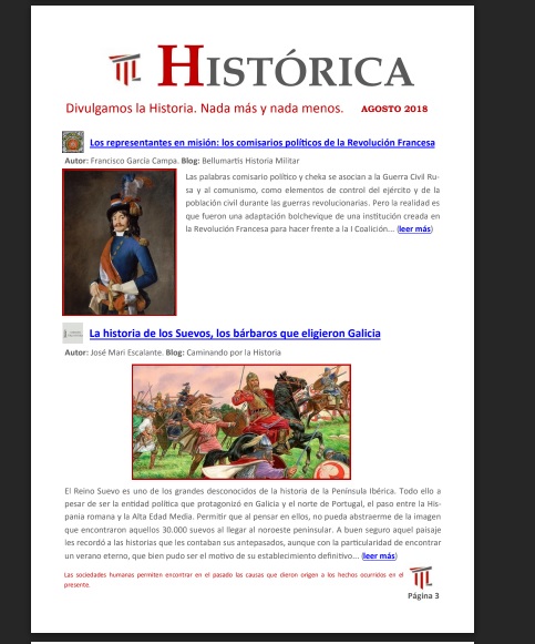 Captura de pantalla de la primera página de artículos de la revista Histórica