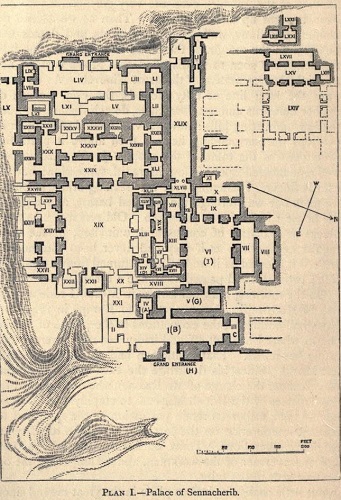 Plano del palacio de Senaquerib, donde se encontraba la biblioteca de Nínive