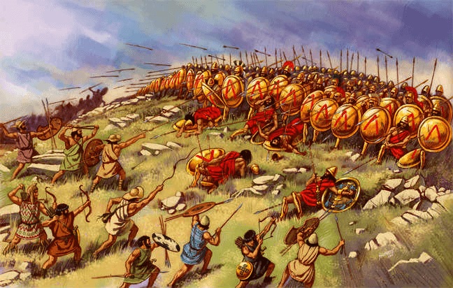 Ilustración que recrea la Batalla de Esfacteria, importante en la antigua Grecia