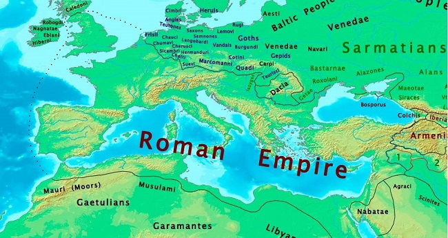 Mapa del Imperio romano en torno al año 100, hace 2000 años casi