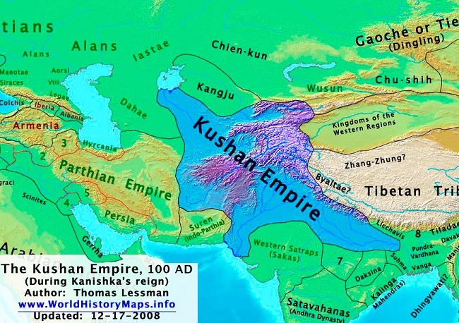 Mapa de Partia y Kushan hacia el año 100