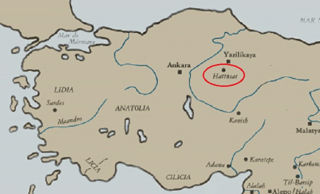Mapa de la península de Anatolia que señala la ubicación de la ciudad