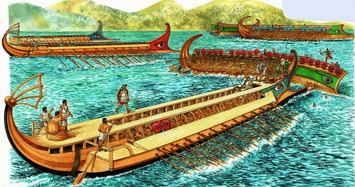 Ilustración que recrea la batalla naval de las Arginusas