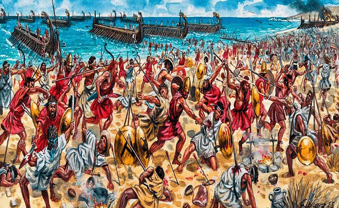 Ilustración sobre la batalla de Egospótamos, clave en la rendición de Atenas (Arrecaballo)