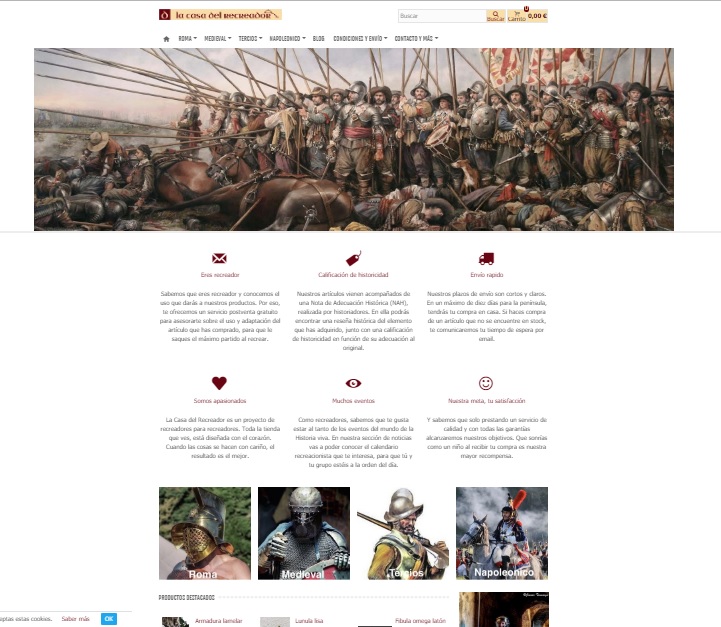Captura de pantalla de la web principal de La casa del recreador, ejemplo de la recreación histórica