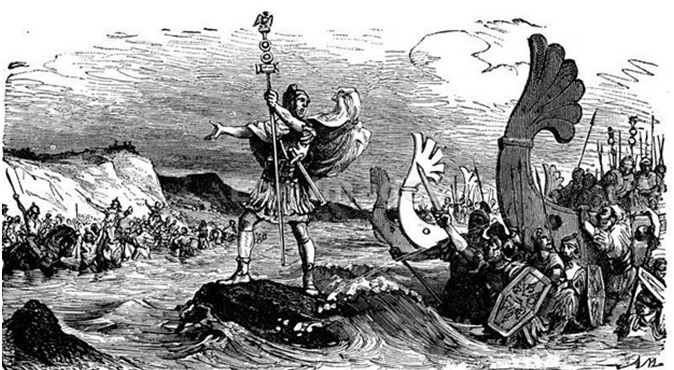 “Landing of the Romans in Britain” (grabado del siglo XIX)