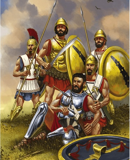 Ilustración que representa la muerte de Epaminondas durante la batalla de Mantinea (Arrecaballo)