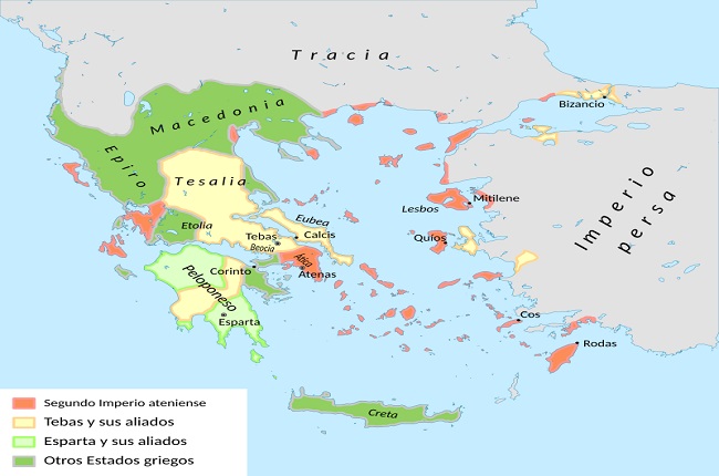 Mapa de la antigua Grecia en el año 362 aC