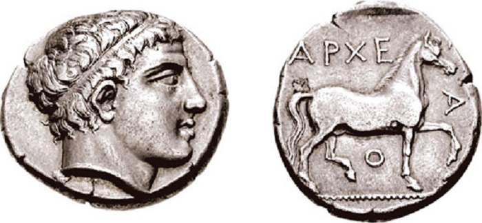 Dracma de Arquelao I, soberano del reino de Macedonia