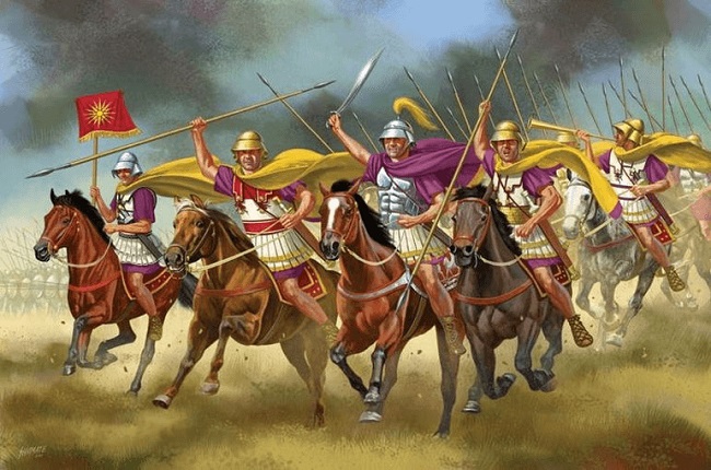 Ilustración de la caballería de élite macedonia Arrecaballo