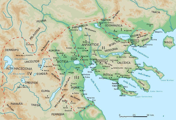 Mapa de las principales regiones y ciudades de la antigua Macedonia