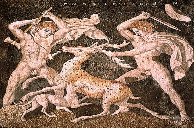 Mosaico hallado en la Casa del Rapto de Helena, en Pella