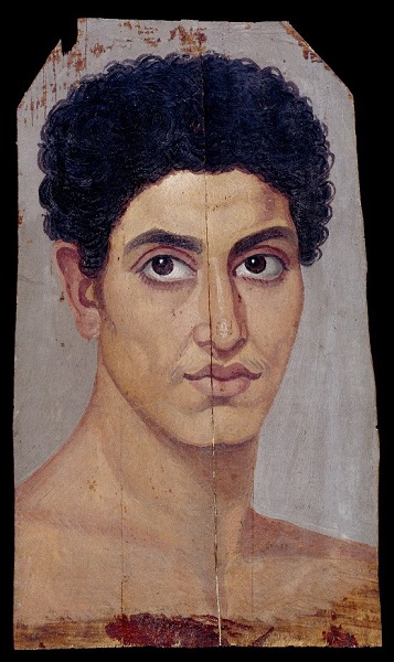 Uno de los retratos de El Fayum del periodo romano, de un joven desnudo con el pelo rizado