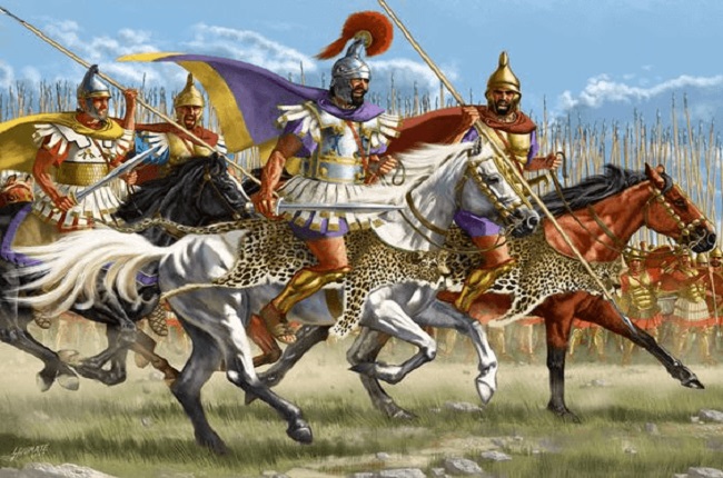Ilustración que recrea a Filipo II de Macedonia durante la Batalla de Queronea (Arrecaballo)