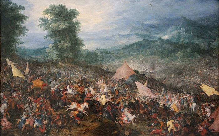 La Batalla de Issos por Jan Brueghel el Viejo, en el Museo del Louvre 1602